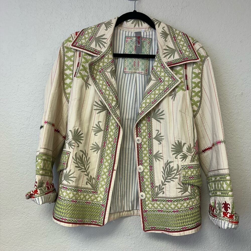 BIYA Embroidered Floral Button up Jacket Green